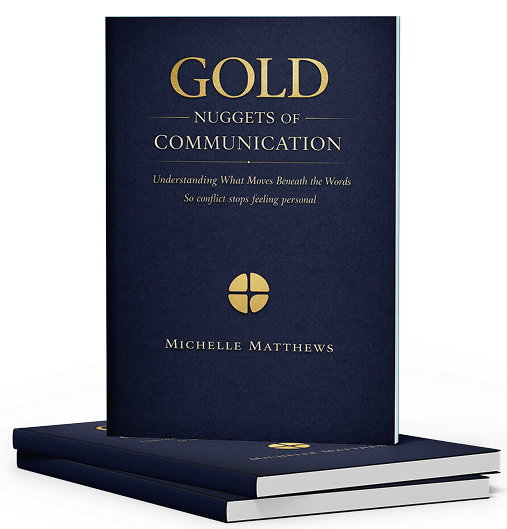 Gold Nuggets of Communication book by Michelle Matthews — navy hardcover with gold emblem